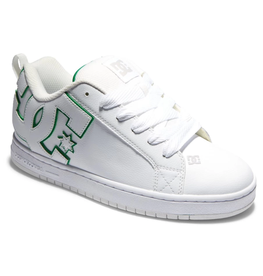 DC Shoes Men's Court Graffik Sneakers in White/White/Green - Casual Athletic Shoes for Men