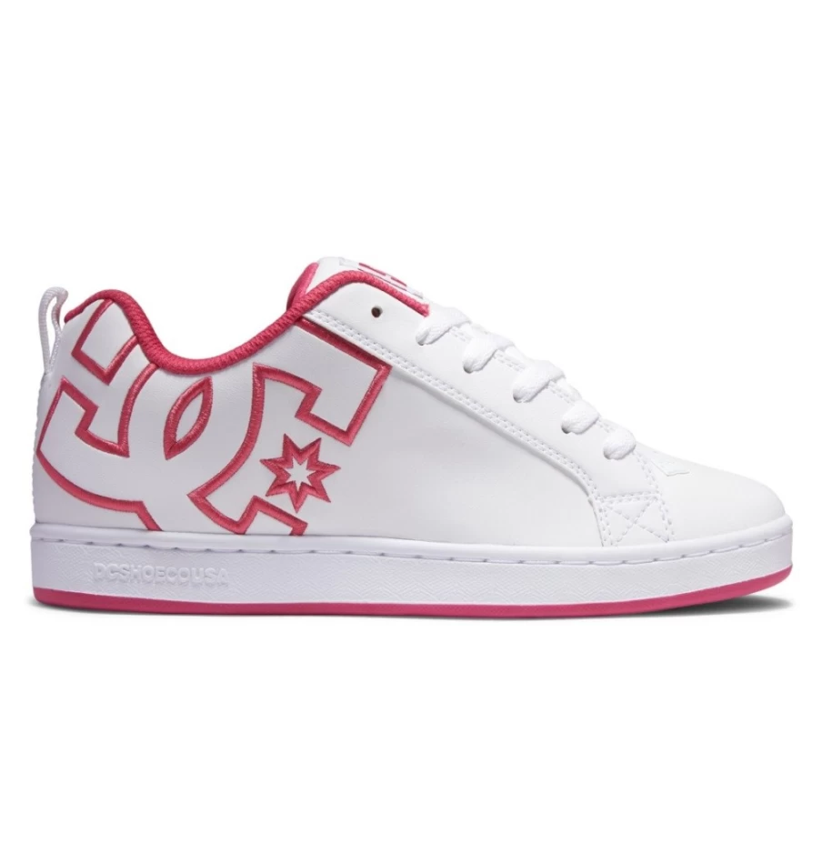 DC Shoes Women's Graffik Court Sneakers in White/Crazy Pink/White - Stylish Tennis Shoes for Women