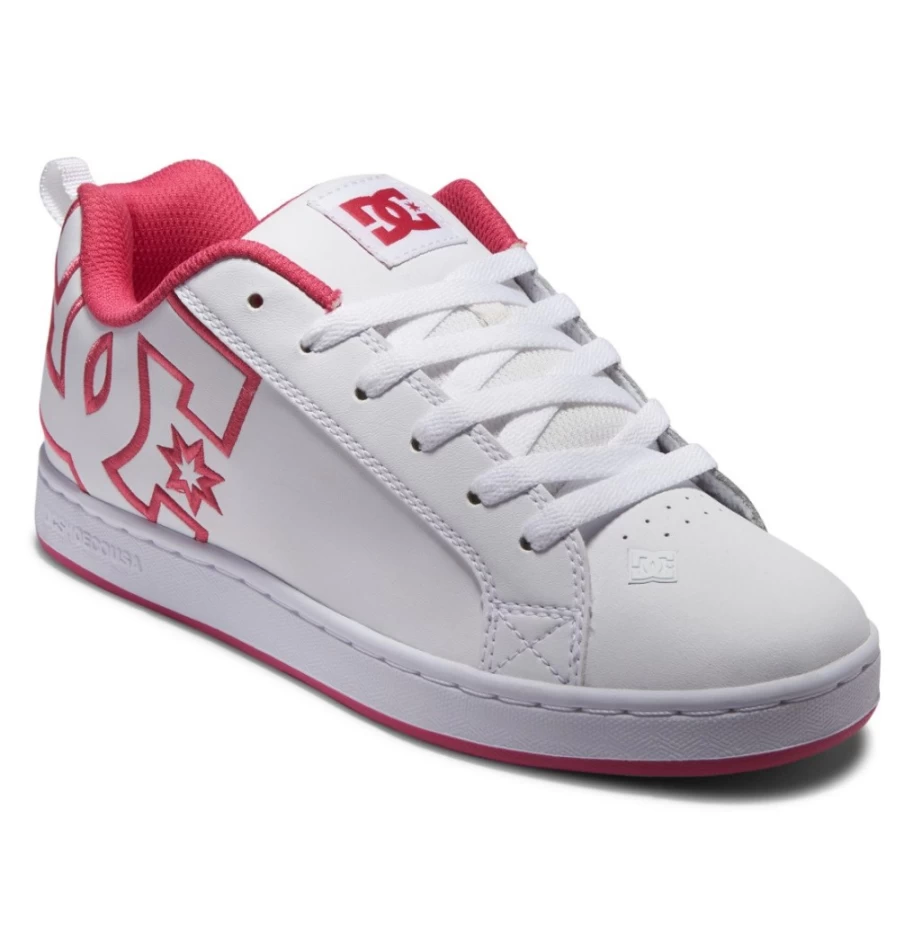 DC Shoes Women's Graffik Court Sneakers in White/Crazy Pink/White - Stylish Tennis Shoes for Women