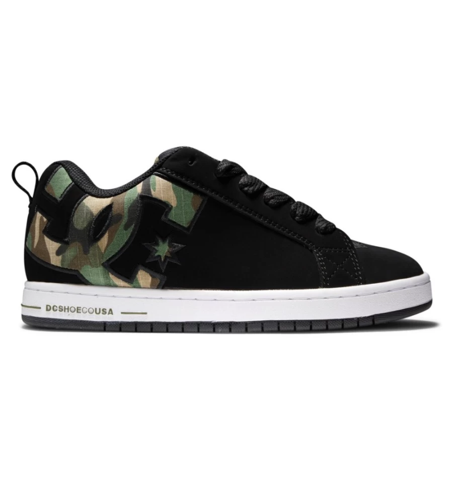 DC Shoes Men's Court Graffik Sneakers - Black Camouflage Skate Shoes