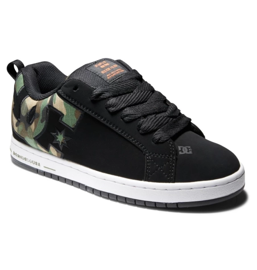 DC Shoes Men's Court Graffik Sneakers - Black Camouflage Skate Shoes