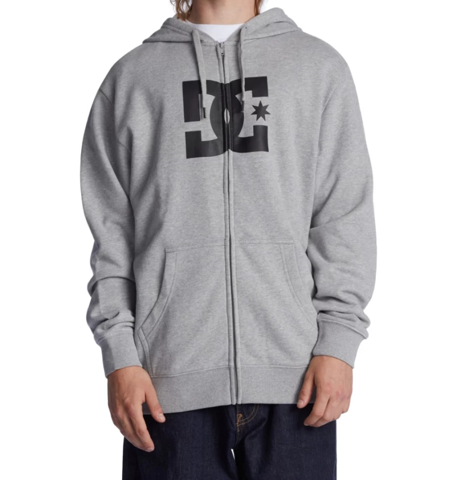 DC Shoes Men's Heather Grey Star Zip-Up Hoodie - Casual Streetwear Jacket