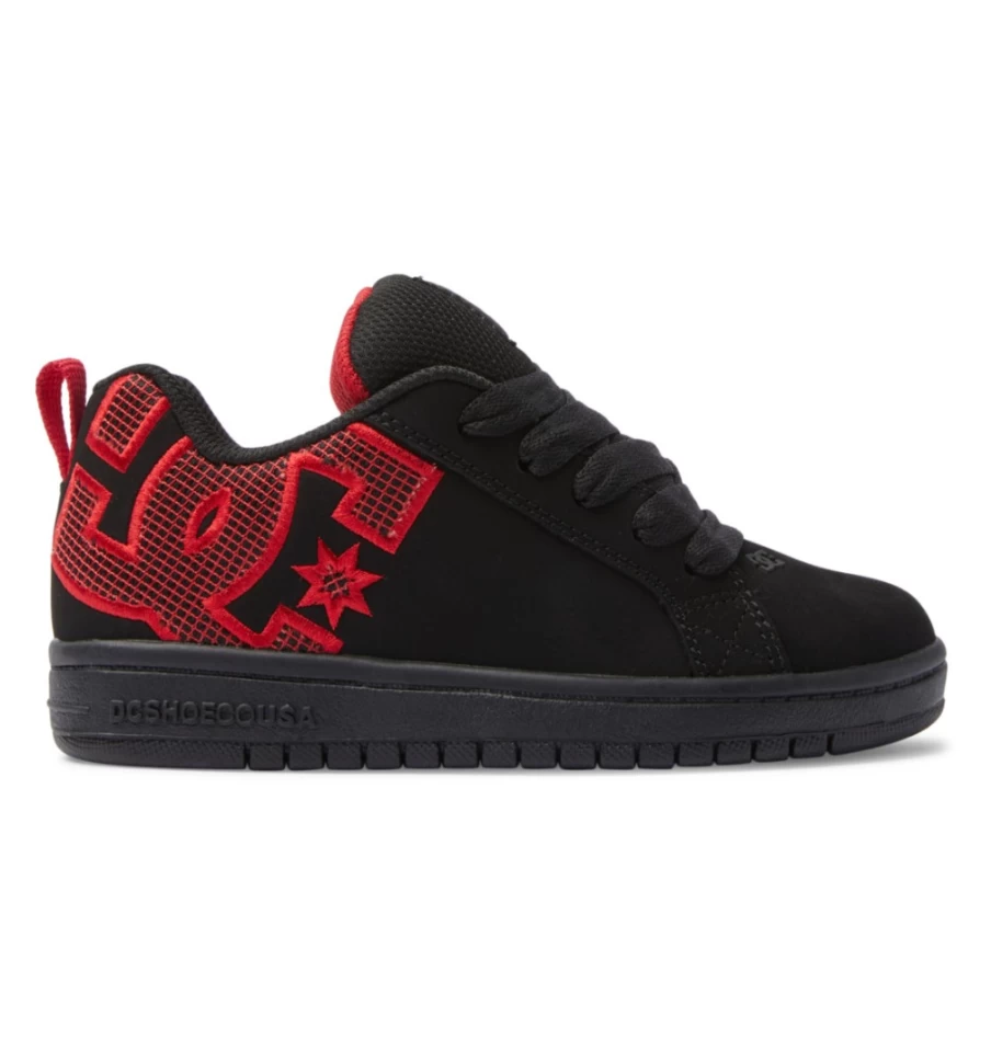DC Shoes Kids' Court Graffik Sneakers - Black/Black/Red Basketball Shoes for Boys & Girls