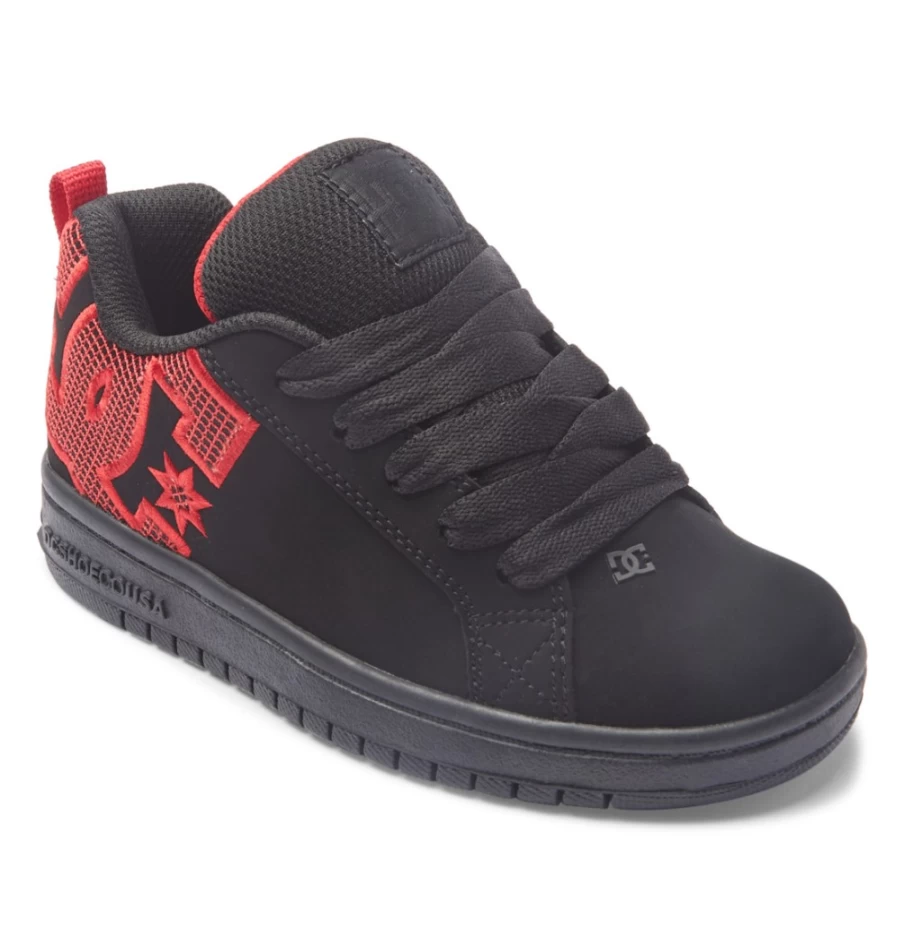 DC Shoes Kids' Court Graffik Sneakers - Black/Black/Red Basketball Shoes for Boys & Girls