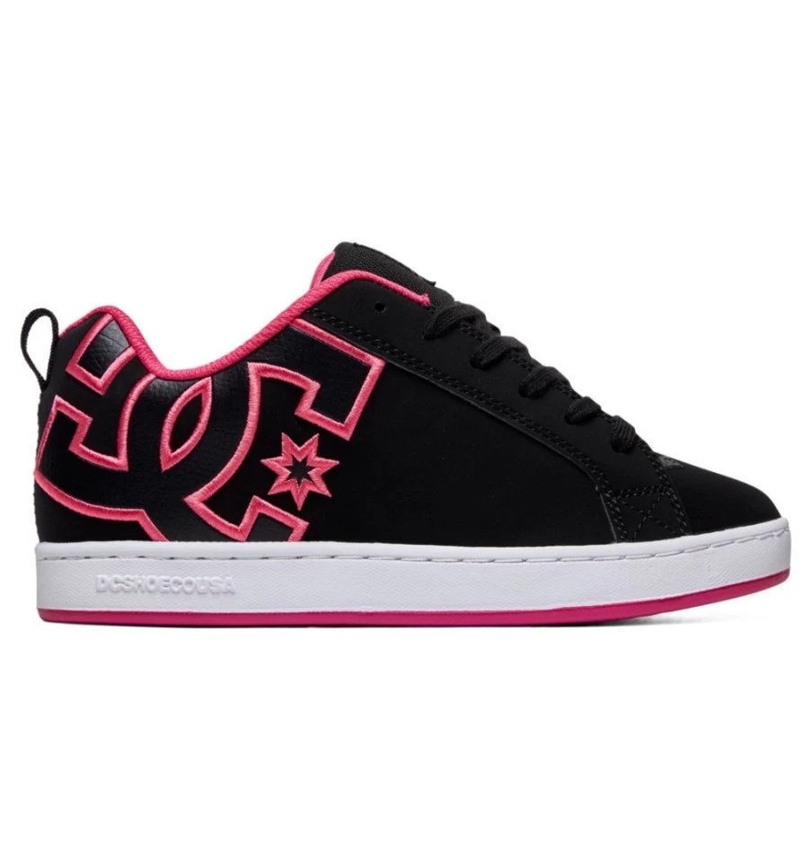 DC Shoes Women's Graffik Court Sneakers in Black/Pink Stencil - Stylish Skate Shoes for Women