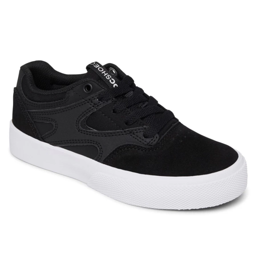 DC Shoes Kids' Kalis Vulc Sneakers - Black/Black/White Youth Skate Shoes