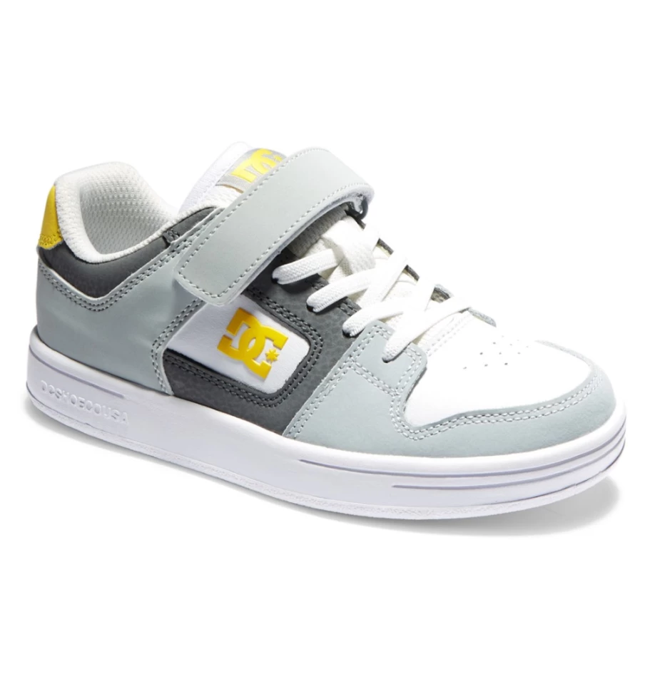 DC Shoes Kids' Manteca 4 Grey Black Yellow Elastic Waist Lace-Up Sneakers