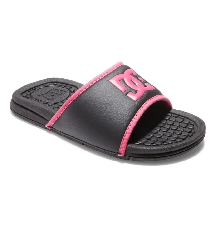 DC Shoes Kids' Bolsa Slides - Black/Pink Stencil Sandals for Boys & Girls