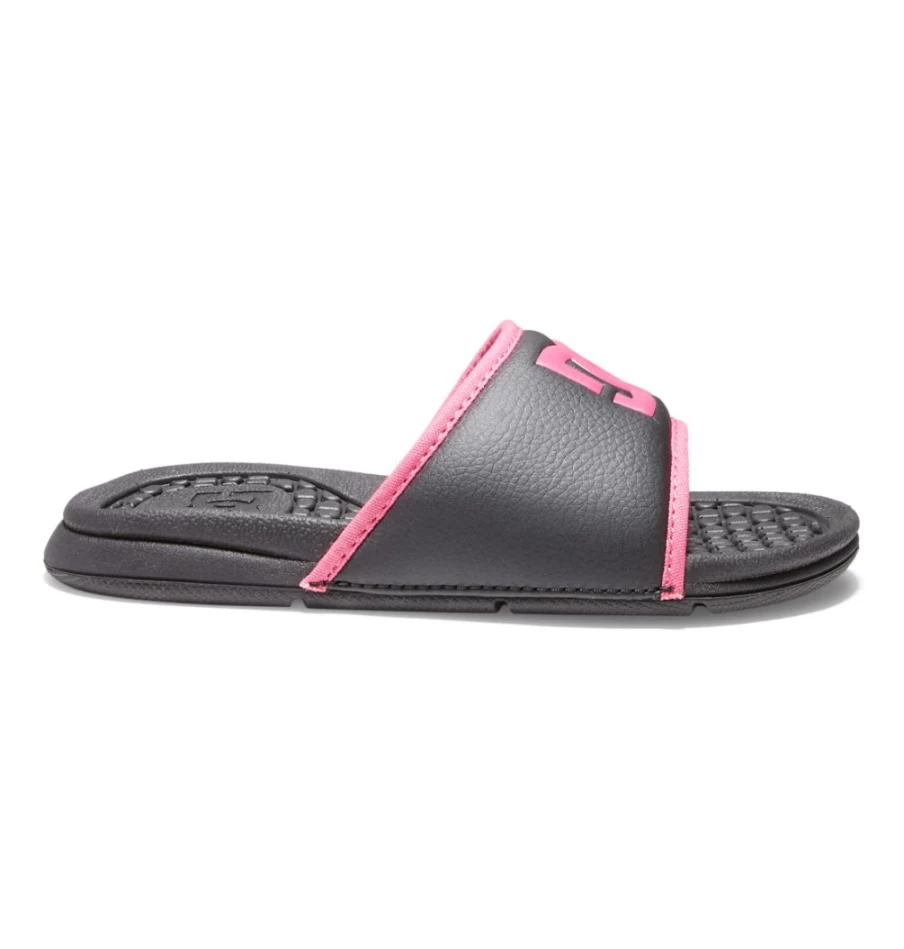 DC Shoes Kids' Bolsa Slides - Black/Pink Stencil Sandals for Boys & Girls