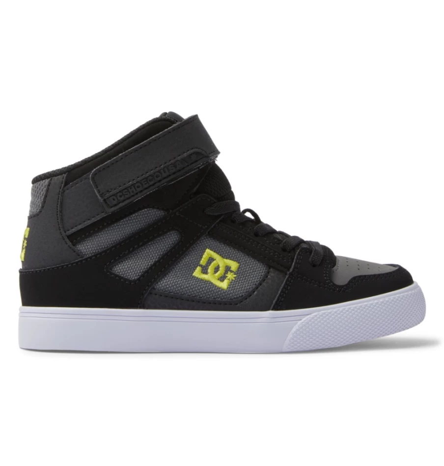 DC Shoes Kids' High-Top Sneakers - Pure High Elastic Waist Lace-Up in Black/Soft Lime/Black