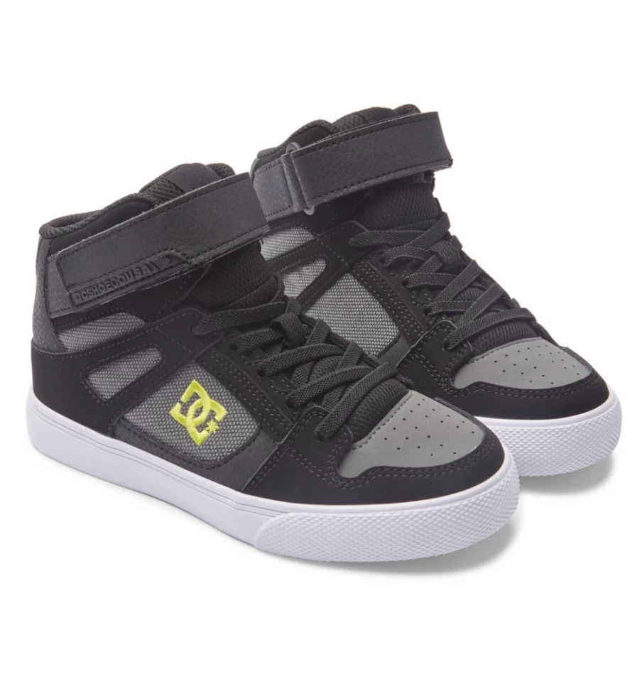 DC Shoes Kids' High-Top Sneakers - Pure High Elastic Waist Lace-Up in Black/Soft Lime/Black