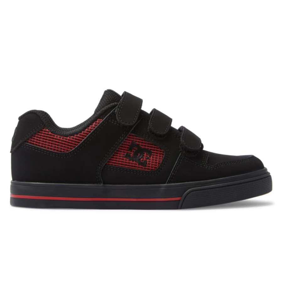 DC Shoes Kids' Pure Velcro Sneakers - Black/Black/Red Athletic Shoes for Boys & Girls