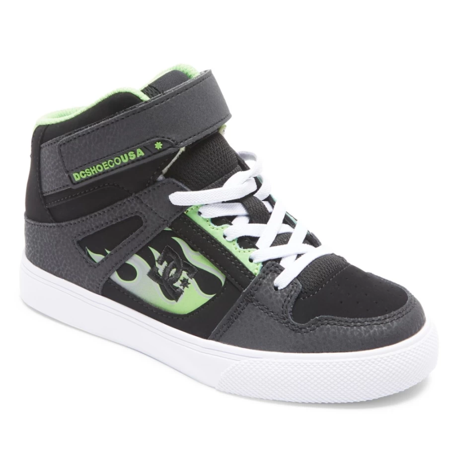 DC Shoes Kids' Black/Grey High-Top Sneakers with Elastic Waist & Lace Detail