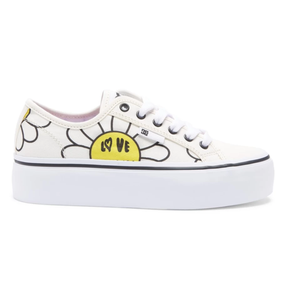 DC Shoes Women's White/Black/Flower Platform Sneakers - Manual Casual Fashion Footwear