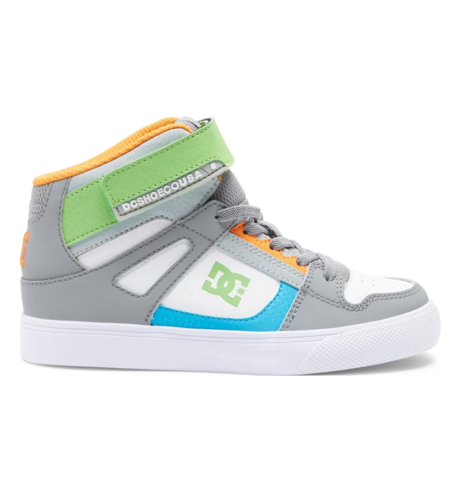 DC Shoes Kids' Grey/White High-Top Sneakers with Elastic Waist & Lace Detail