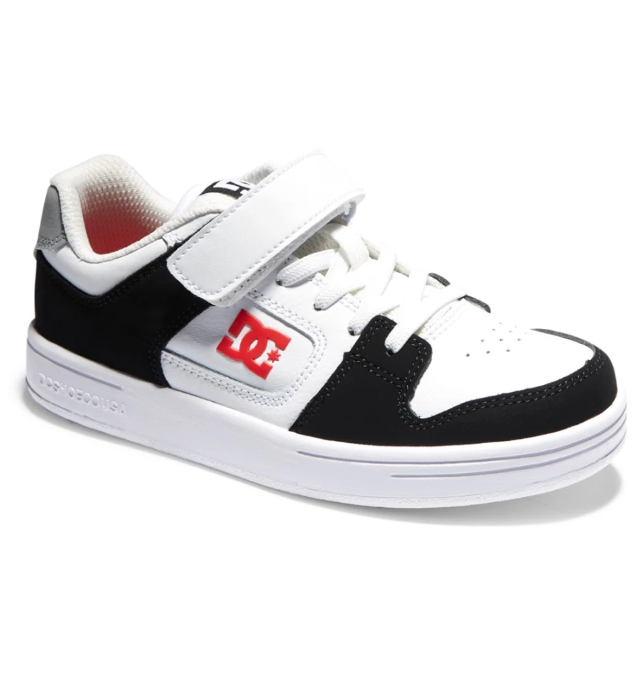 DC Shoes Kids' Manteca 4 Elastic Waist Sneakers - Black/White/Red Lace-Up Casual Shoes for Boys & Girls
