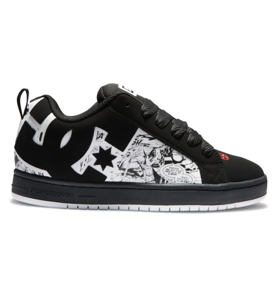 Men's DC Shoes Court Graffik Marvel Deadpool Sneakers in Black/White/Red