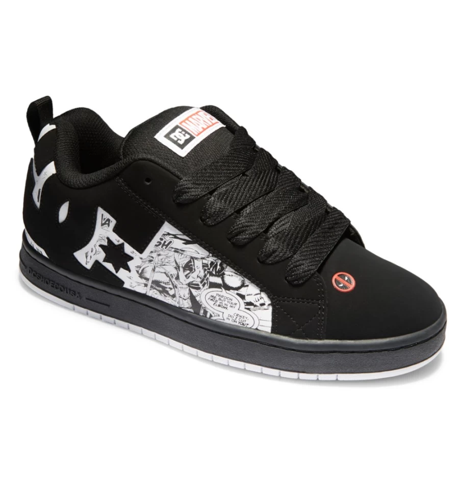 Men's DC Shoes Court Graffik Marvel Deadpool Sneakers in Black/White/Red