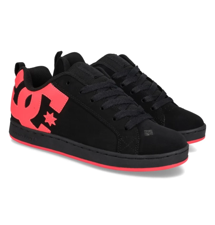 DC Shoes Women's Court Graffik Sneakers - Black/Hot Pink Skate Shoes for Women