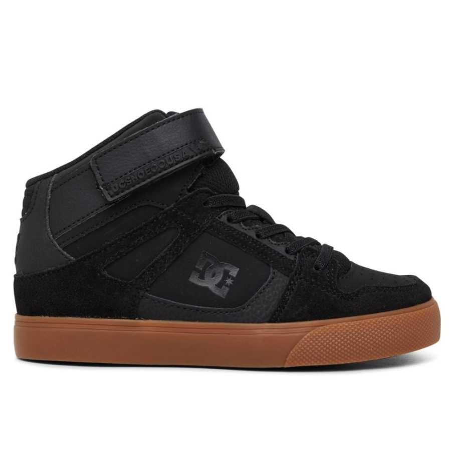 DC Shoes Kids' Black/Gum High-Top Sneakers with Pure High Elastic Waist & Lace Design