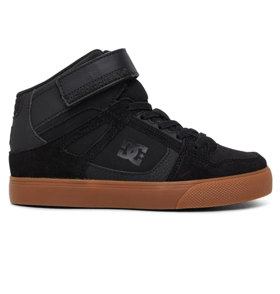DC Shoes Kids' Black/Gum High-Top Sneakers with Pure High Elastic Waist & Lace Design