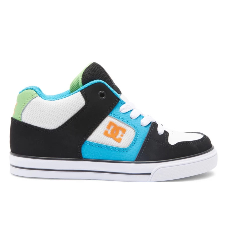 DC Shoes Kids' Pure Mid Mid-Top Sneakers - Black/White/Blue Athletic Shoes for Boys & Girls