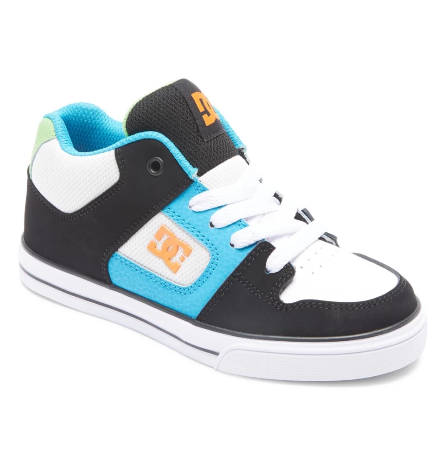 DC Shoes Kids' Pure Mid Mid-Top Sneakers - Black/White/Blue Athletic Shoes for Boys & Girls