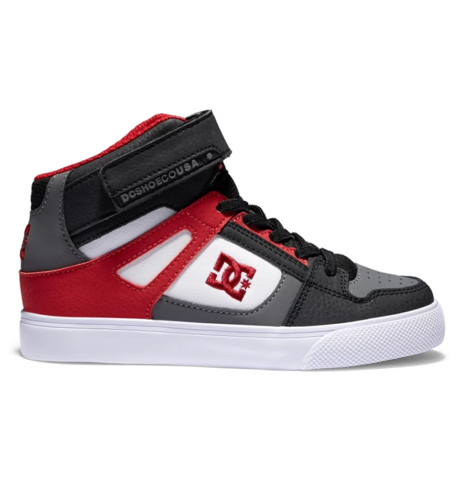 DC Shoes Kids' High-Top Sneakers - Pure White/Grey/Red Elastic Waist Lace-Up Shoes for Boys & Girls