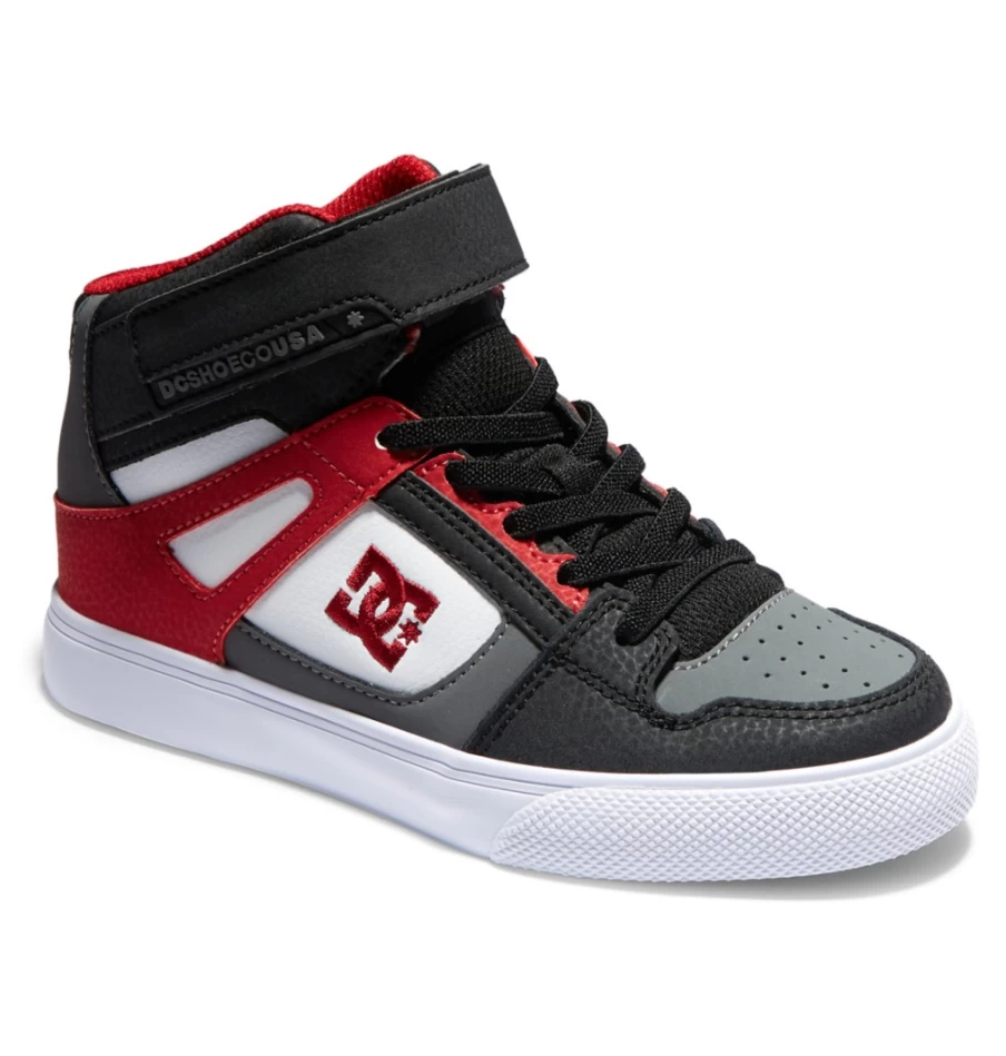 DC Shoes Kids' High-Top Sneakers - Pure White/Grey/Red Elastic Waist Lace-Up Shoes for Boys & Girls