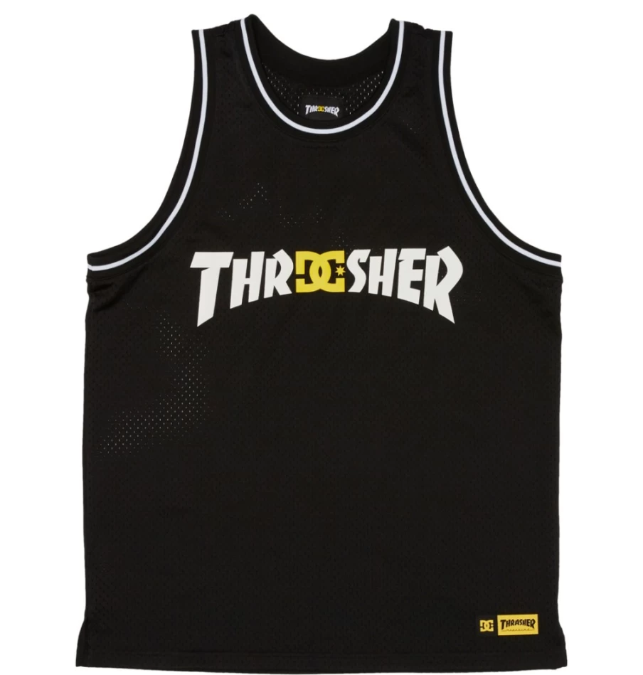 DC Shoes x Thrasher Men's Black Basketball Jersey - Official Collaboration Streetwear Top