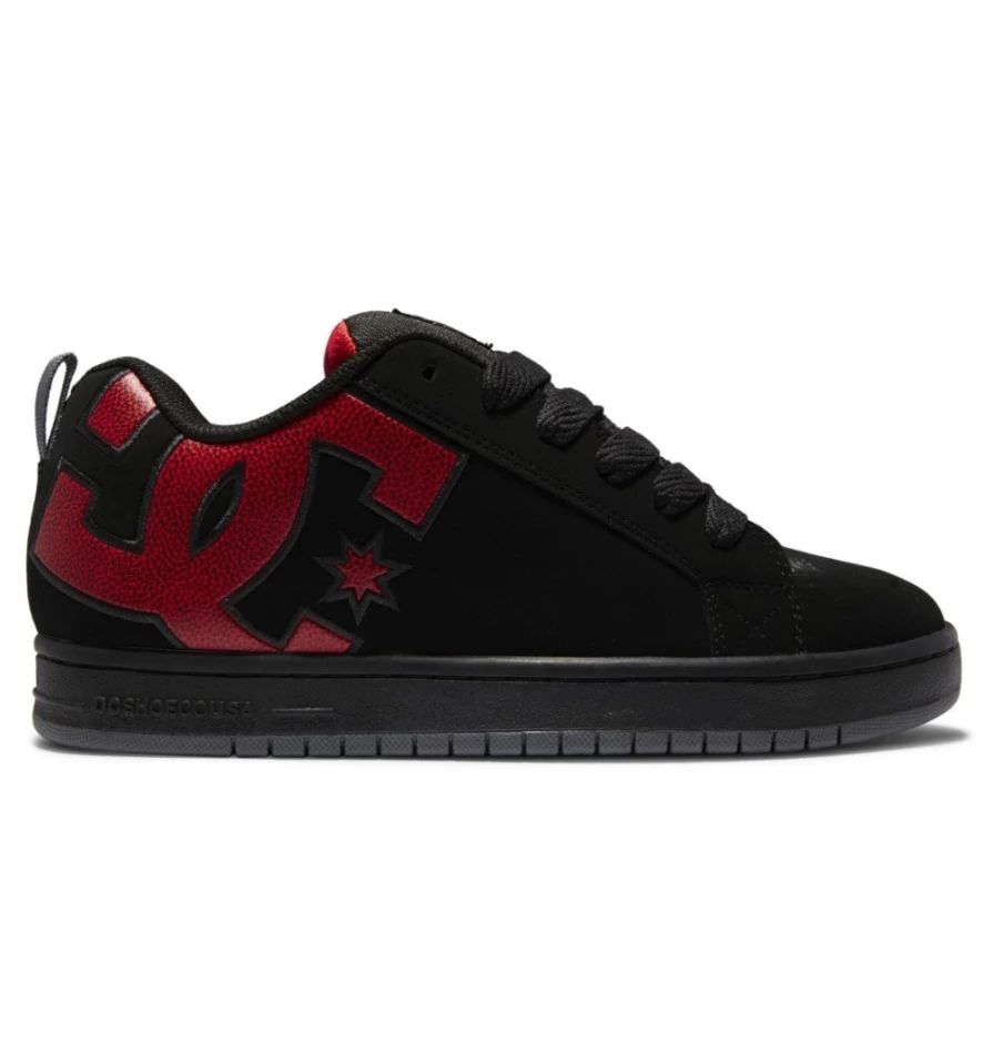 DC Shoes Men's Court Graffik Sneakers - Black/Red Print Athletic Shoes for Men
