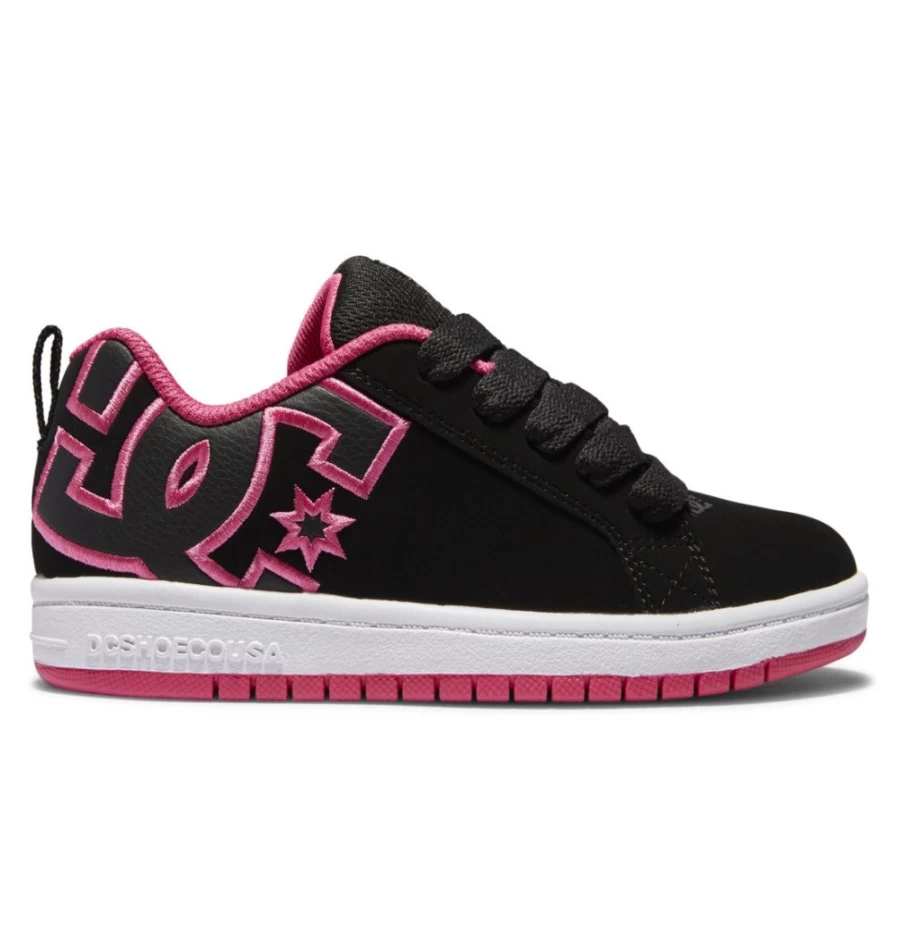 DC Shoes Kids' Court Graffik Sneakers - Black/Pink Stencil Style for Boys & Girls