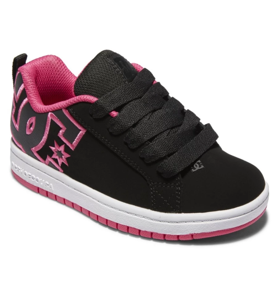 DC Shoes Kids' Court Graffik Sneakers - Black/Pink Stencil Style for Boys & Girls