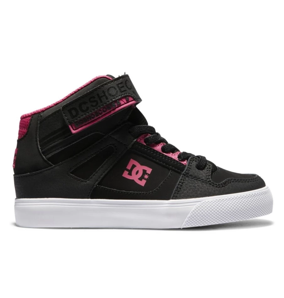 DC Shoes Kids' High Elastic Lace-Up Sneakers in Black/Pink/Black - Comfortable & Durable Footwear for Active Children