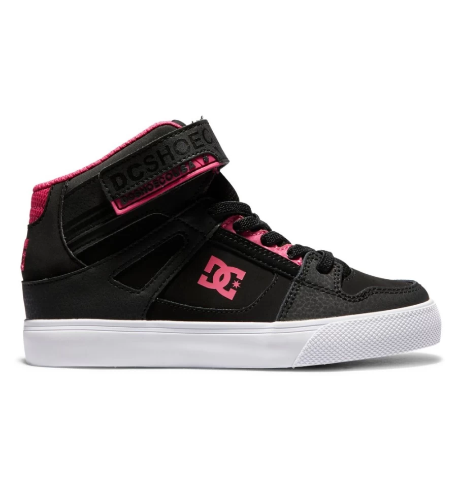 DC Shoes Kids' High Elastic Lace-Up Sneakers in Black/Pink/Black - Comfortable & Durable Footwear for Active Children