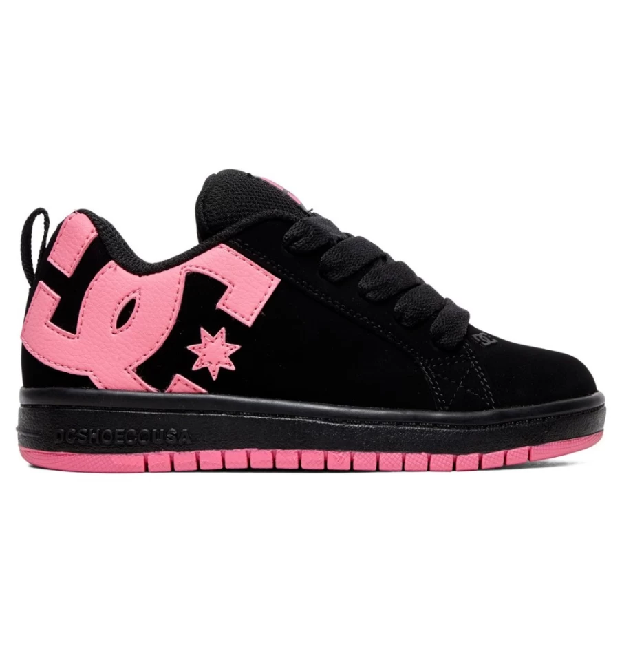 DC Shoes Kids' Court Graffik Sneakers - Black/Pink Youth Skate Shoes for Boys & Girls