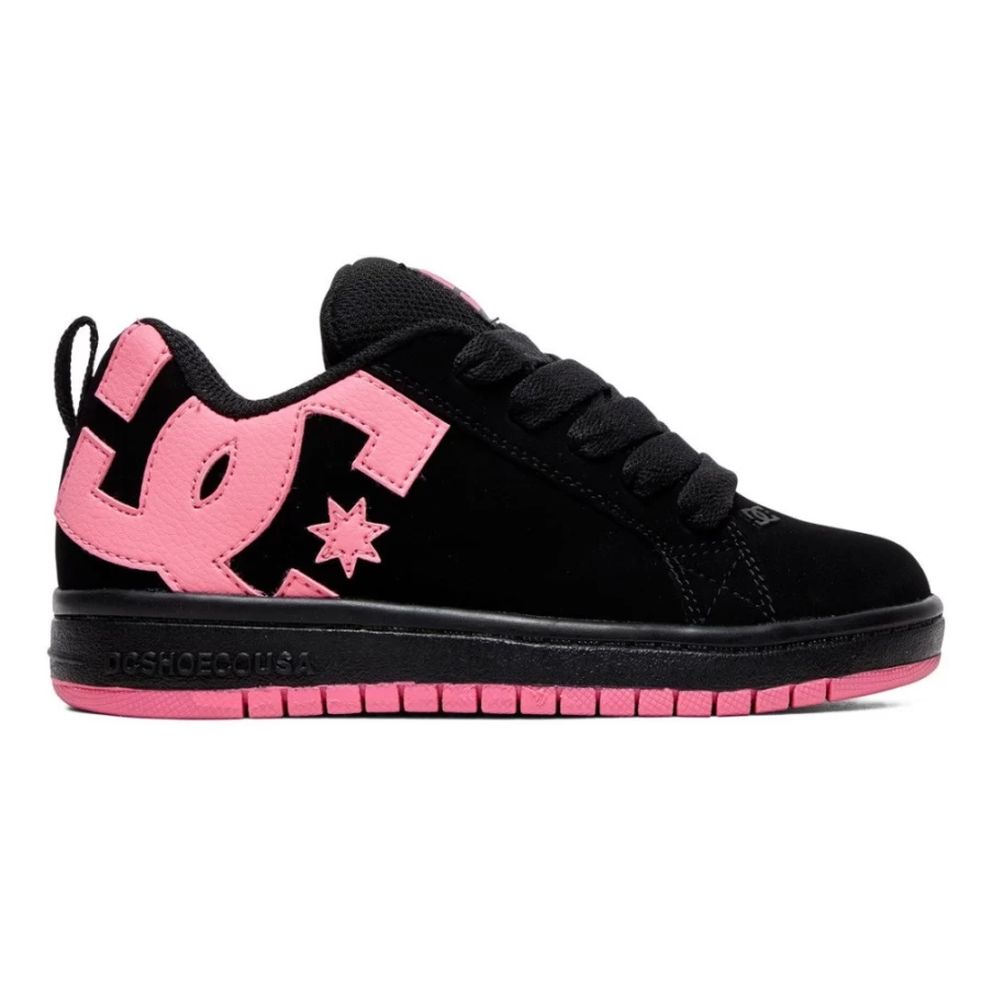 DC Shoes Kids' Court Graffik Sneakers - Black/Pink Youth Skate Shoes for Boys & Girls