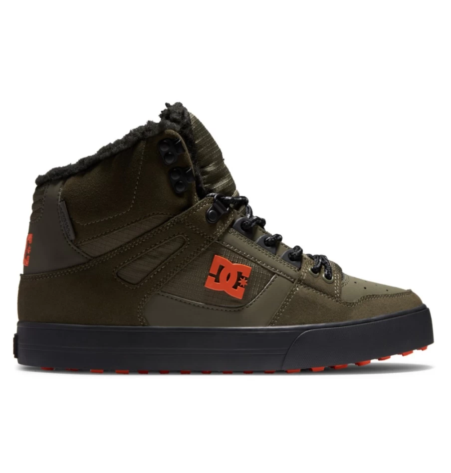 DC Shoes Men's Pure High-Top Winter Boots in Dusty Olive/Orange - Warm & Durable Sneakers for Cold Weather