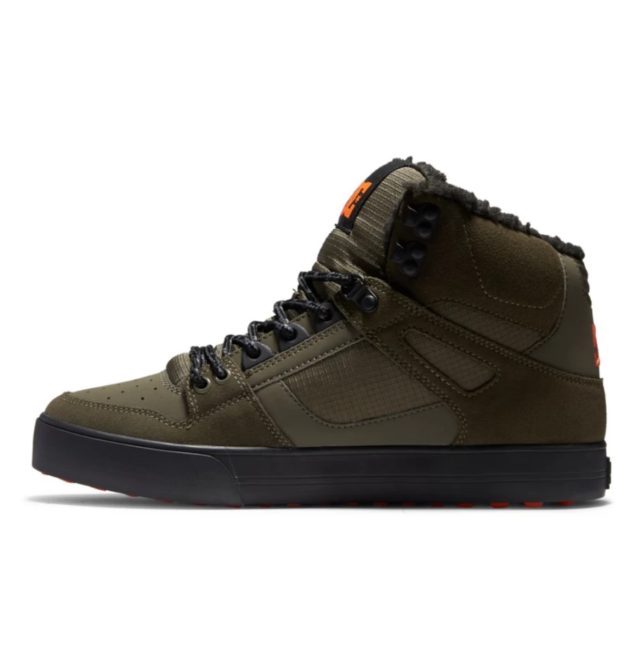 DC Shoes Men's Pure High-Top Winter Boots in Dusty Olive/Orange - Warm & Durable Sneakers for Cold Weather
