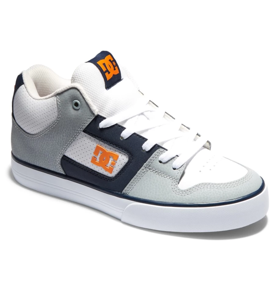 DC Shoes Men's Pure Mid Mid-Top Sneakers in White/Grey/Orange - Casual Skate Shoes