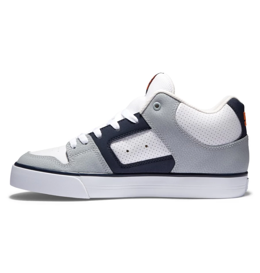 DC Shoes Men's Pure Mid Mid-Top Sneakers in White/Grey/Orange - Casual Skate Shoes
