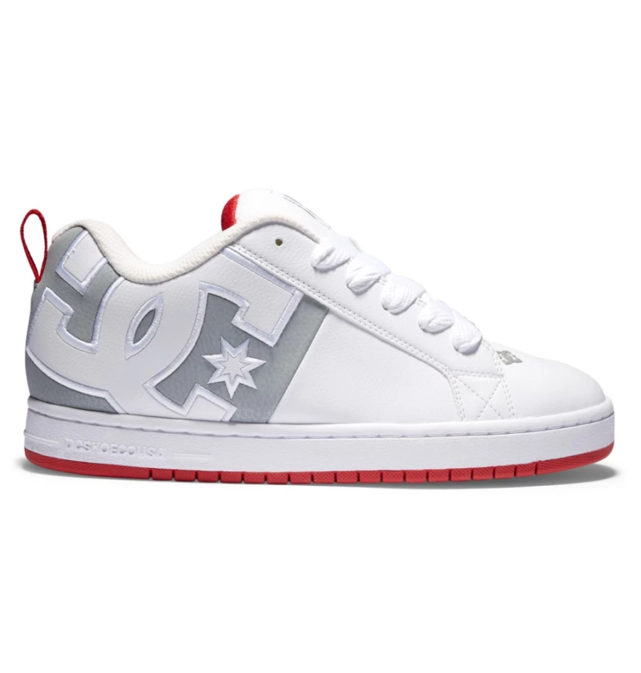 DC Shoes Men's Court Graffik Sneakers - White/Grey/Red Athletic Shoes for Men