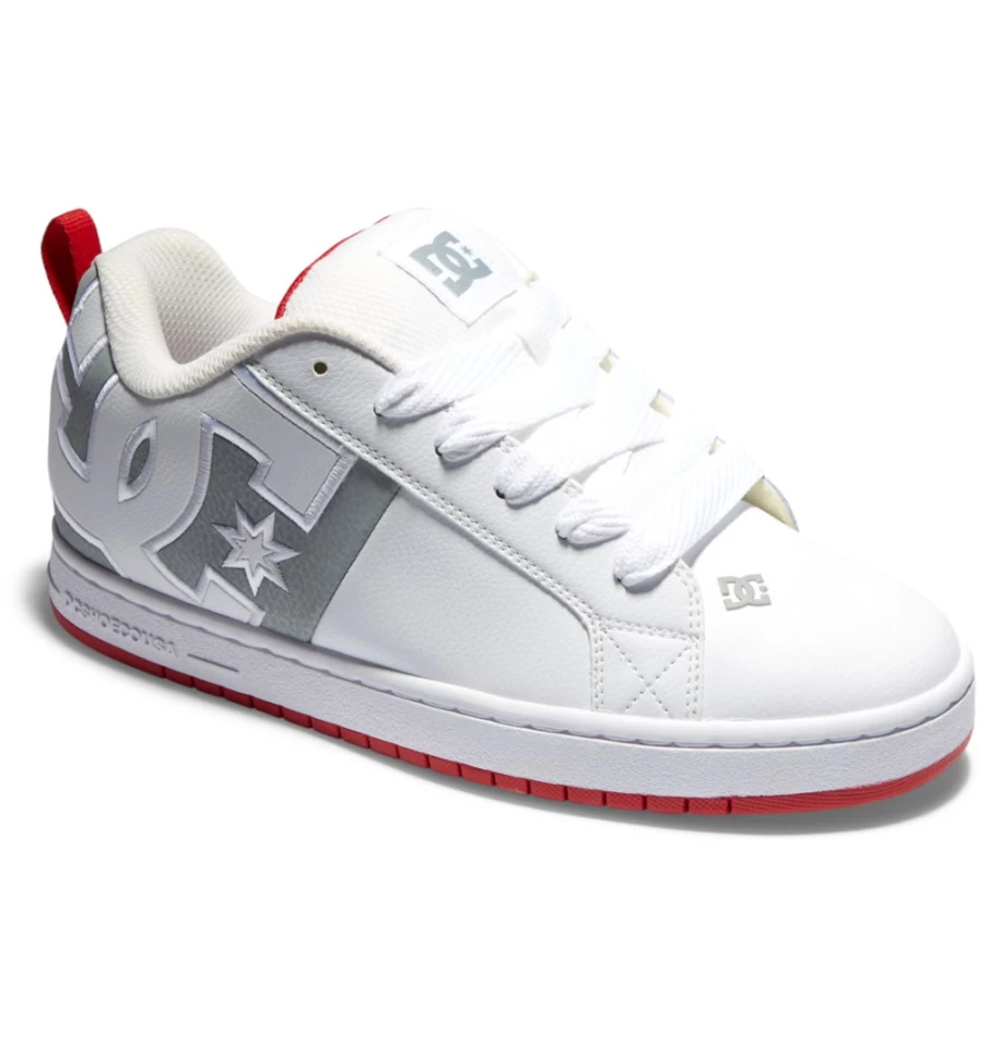 DC Shoes Men's Court Graffik Sneakers - White/Grey/Red Athletic Shoes for Men