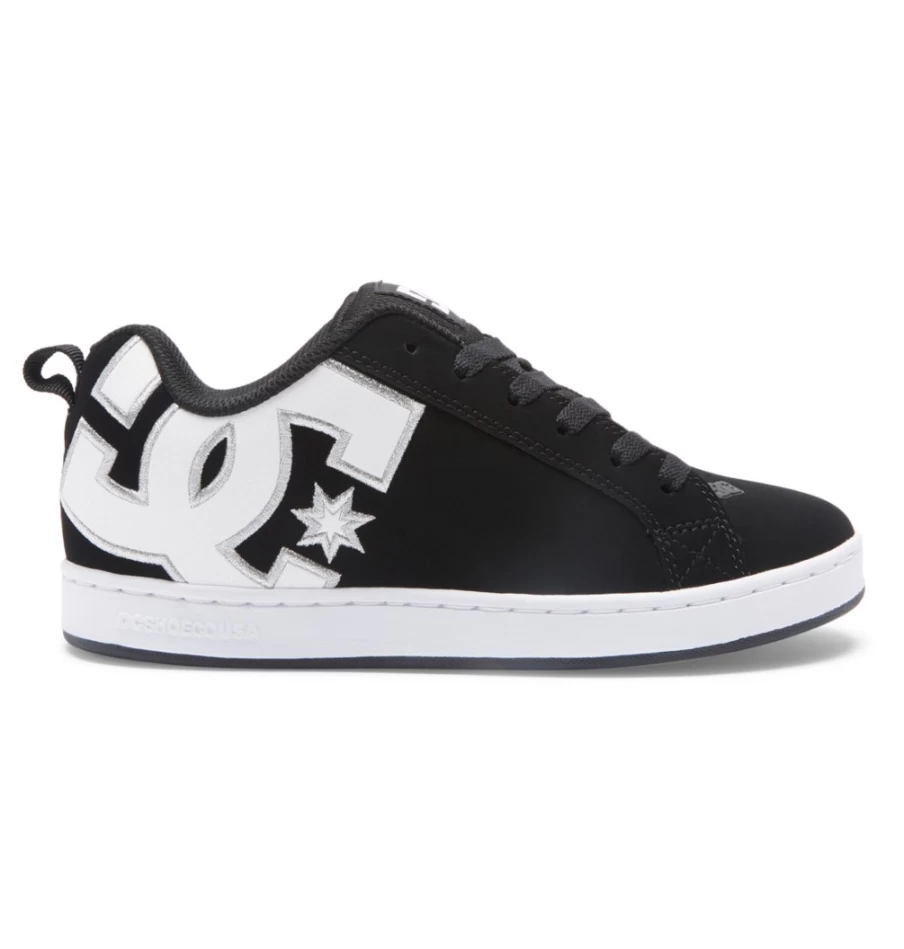 DC Shoes Women's Court Graffik Sneakers - Black/White Stencil Skate Shoes for Women