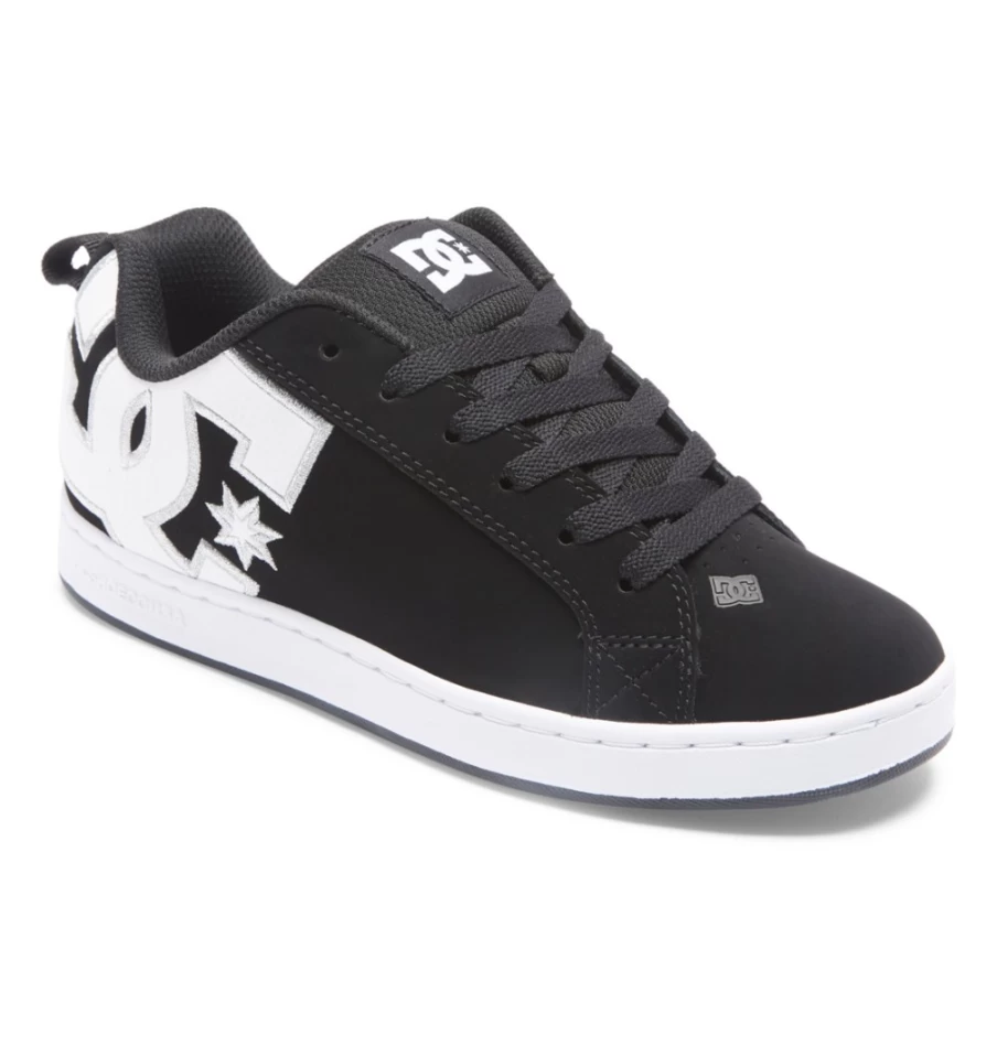 DC Shoes Women's Court Graffik Sneakers - Black/White Stencil Skate Shoes for Women