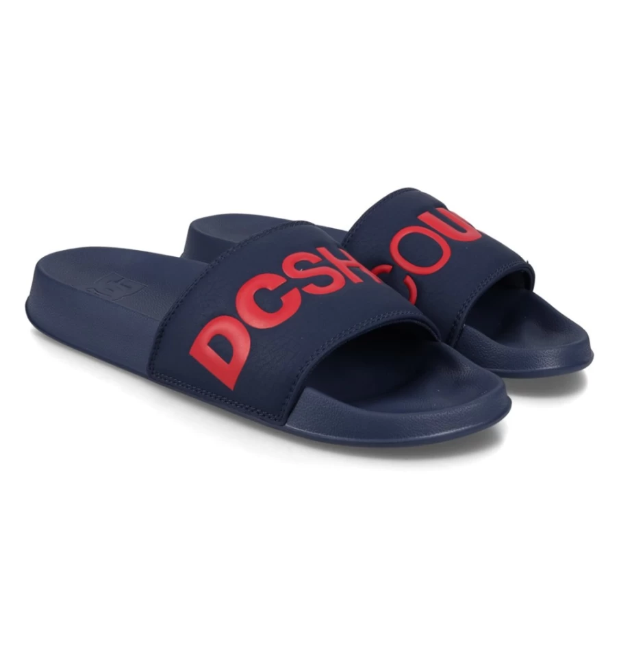 Men's DC Shoes Navy/Red Slides | Casual Comfortable Sandals for Men
