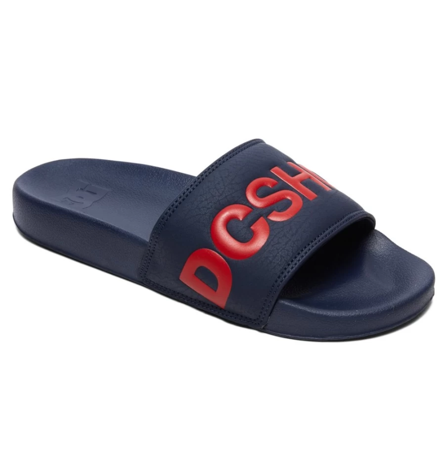 Men's DC Shoes Navy/Red Slides | Casual Comfortable Sandals for Men