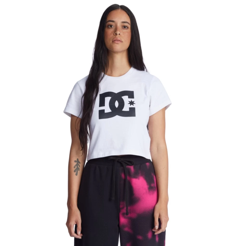 Women's DC Shoes White Star Graphic Cropped T-Shirt