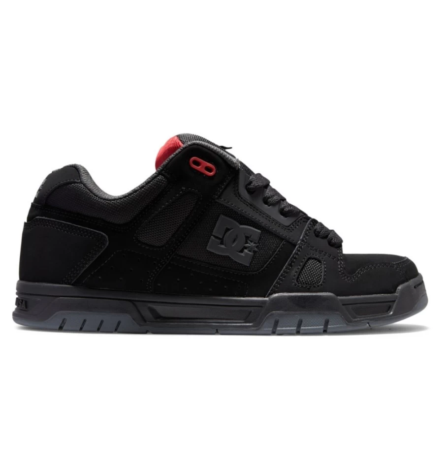 DC Shoes Men's Stag Sneakers in Black, Grey & Red - Casual Skate Shoes for Men