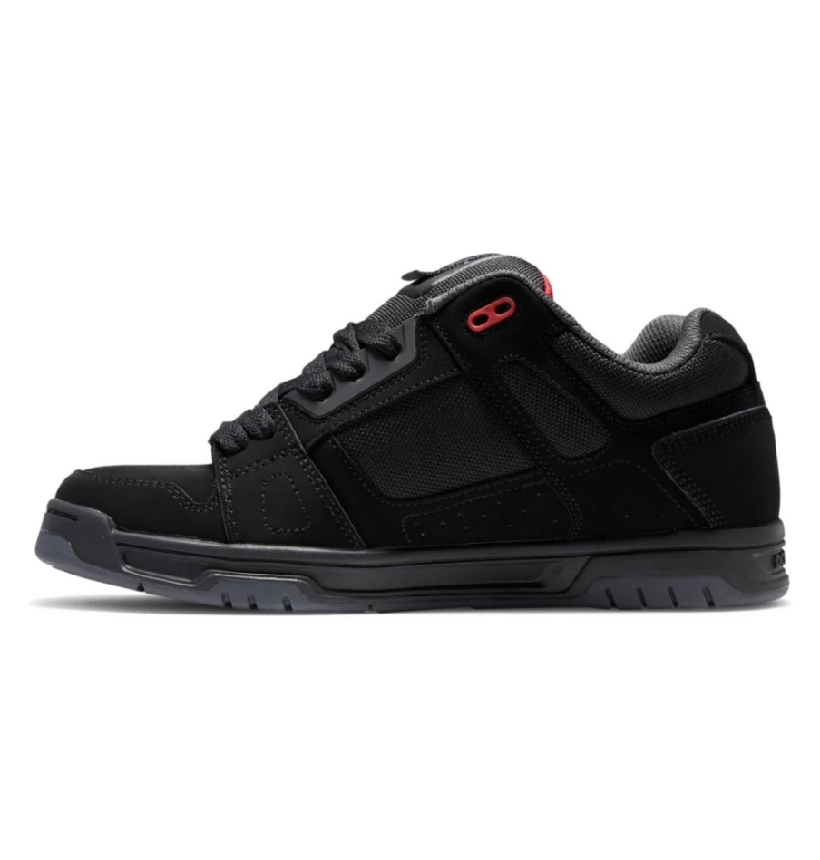 DC Shoes Men's Stag Sneakers in Black, Grey & Red - Casual Skate Shoes for Men